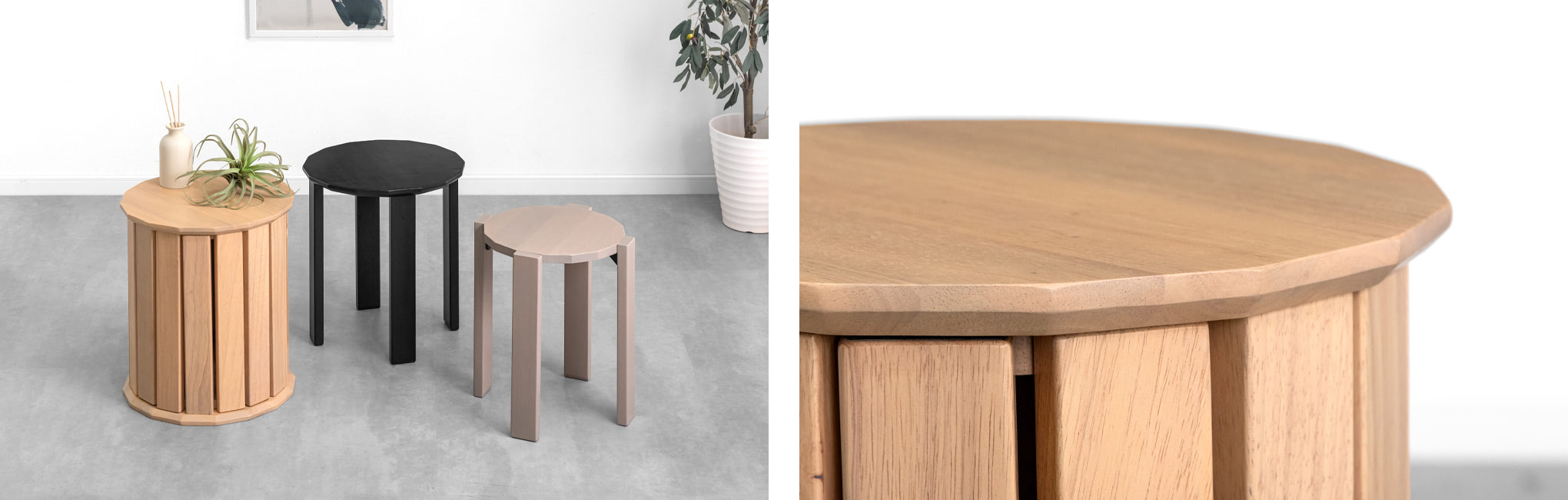 タンスのゲン、サイドテーブルとしても使えるスツールがSNSで