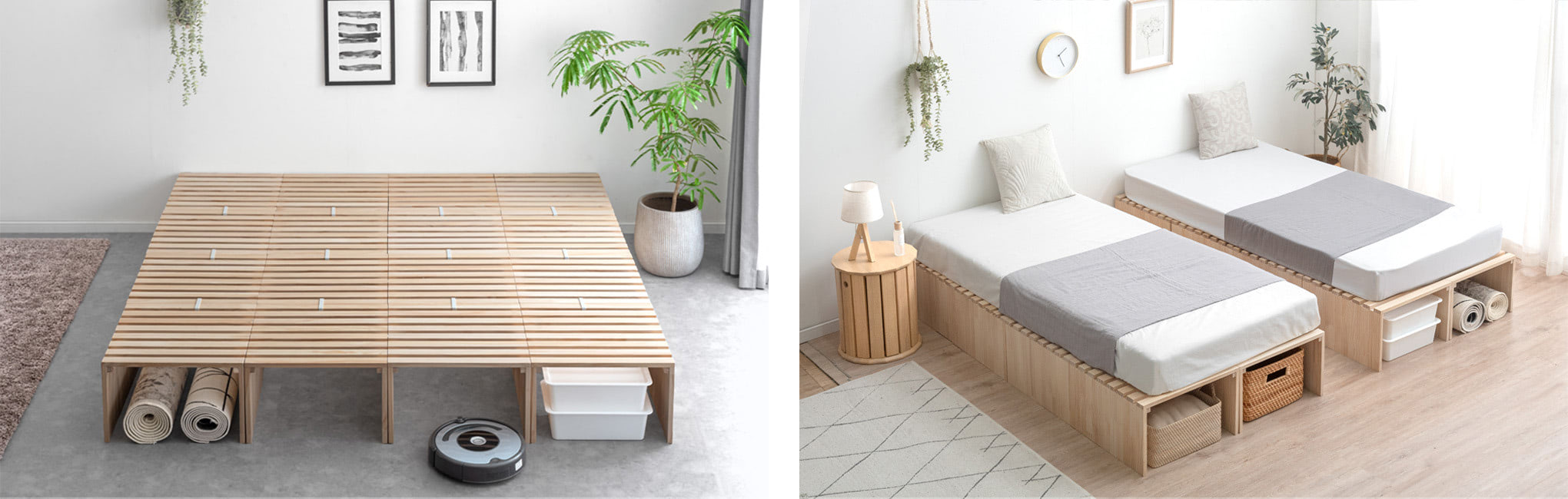 タンスのゲン、レイアウト自由のパレットベッドに収納力アップのハイ