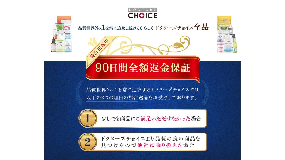 サプリメントメーカー「ドクターズチョイス」、独自返金保証制度で特許