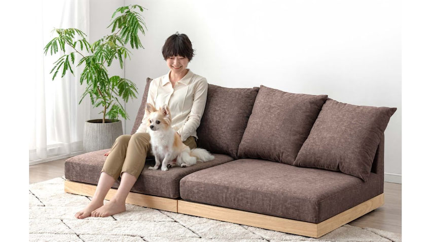 直接受け渡し限定】タンスのゲン グレー L字型ファブリックソファ