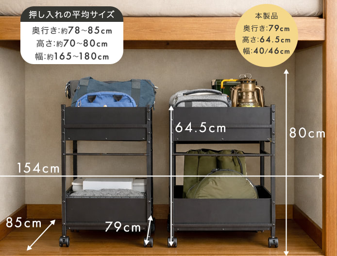 タンスのゲン、大きめサイズ 高さ2段階調節可能の「キャスター付き収納