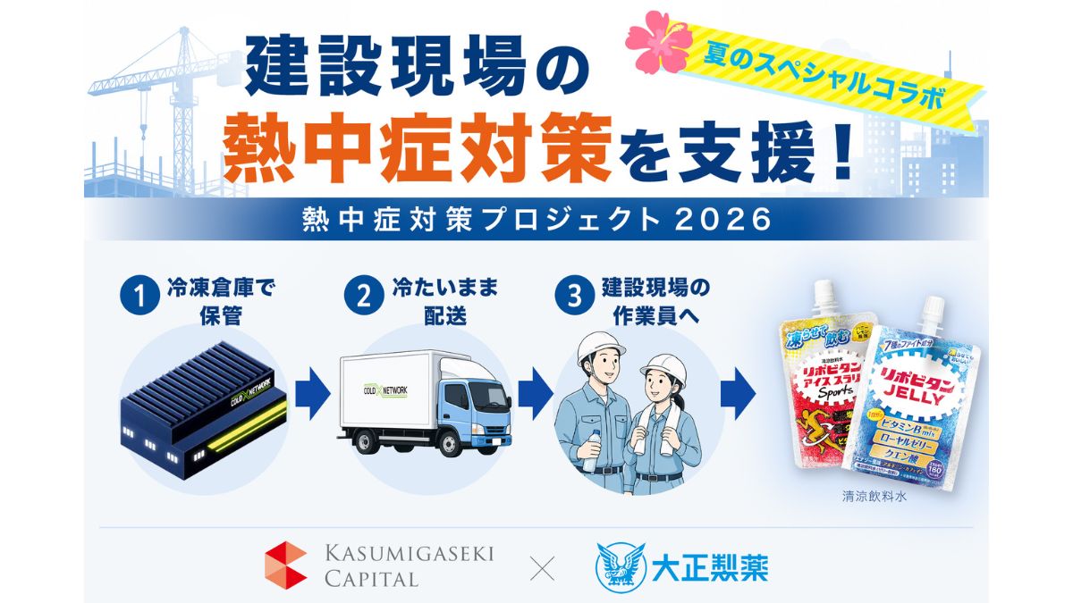 霞ヶ関キャピタル、大正製薬と共同で猛暑下の建設現場で働く人の「熱中